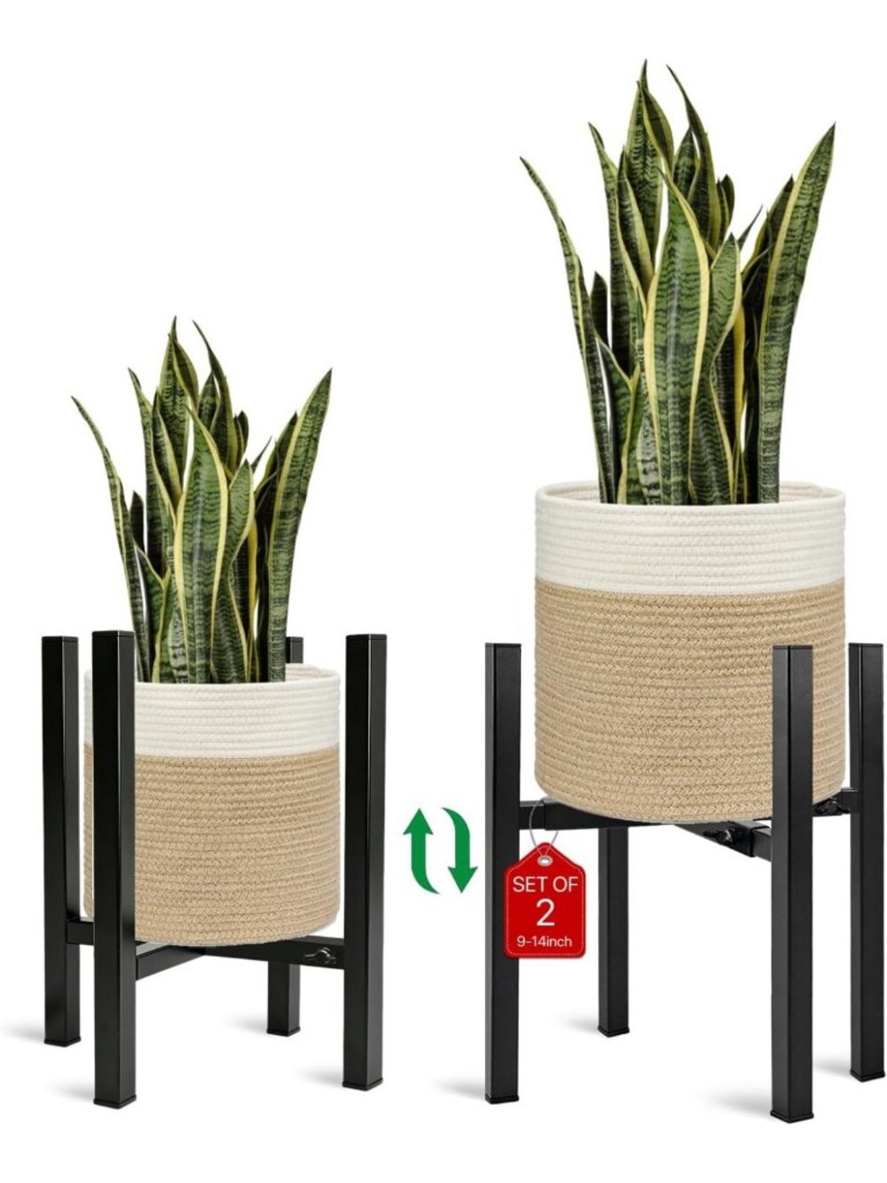 2 Pack Adjustable Metal Plant Stands for Indoor/Outdoor Pots 9-14” Height